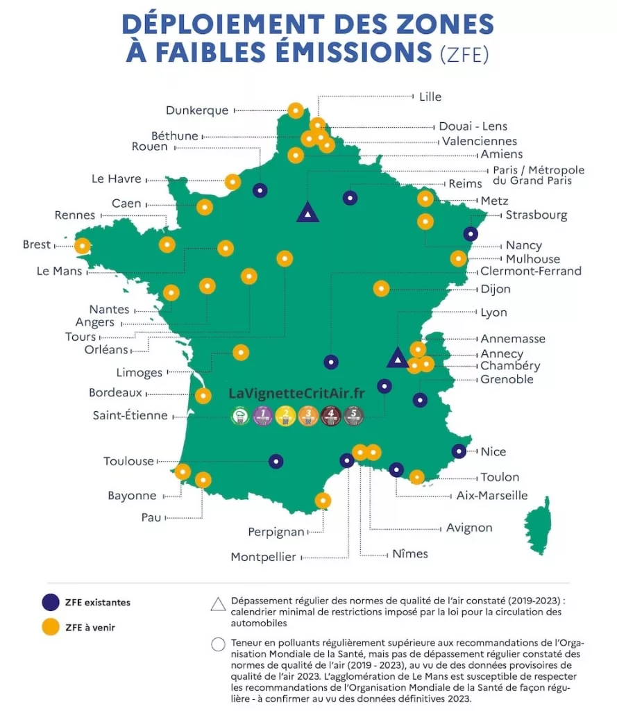 la carte des prochaines zones à faibles émissions (zfe) en france pour mai 2024 est disponible auprès du ministère de la transition écologique et de la cohésion des territoires.
