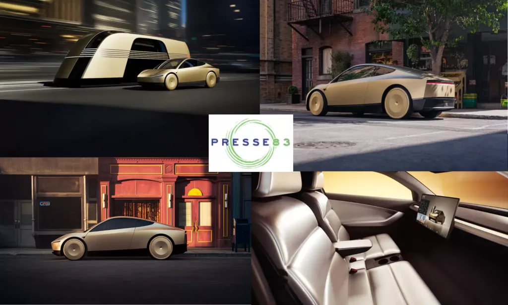 la future tesla robotaxi, une voiture biplace sans volant ni pédales, prévue pour 2027.