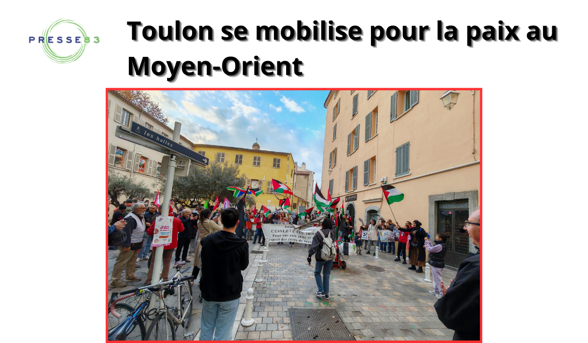 Manifestants sur le cours Lafayette à Toulon brandissant des pancartes pro-palestiniennes.