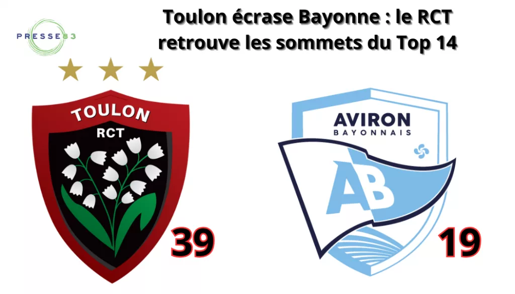 toulon écrase bayonne le rct retrouve les sommets du top 14