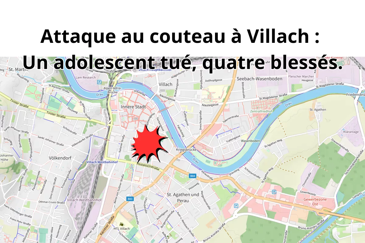 La scène de l'attaque au couteau à Villach, où un adolescent a perdu la vie.