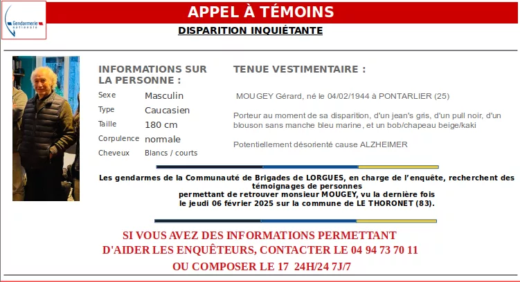 Appel à témoins lancé par la gendarmerie du Var.
