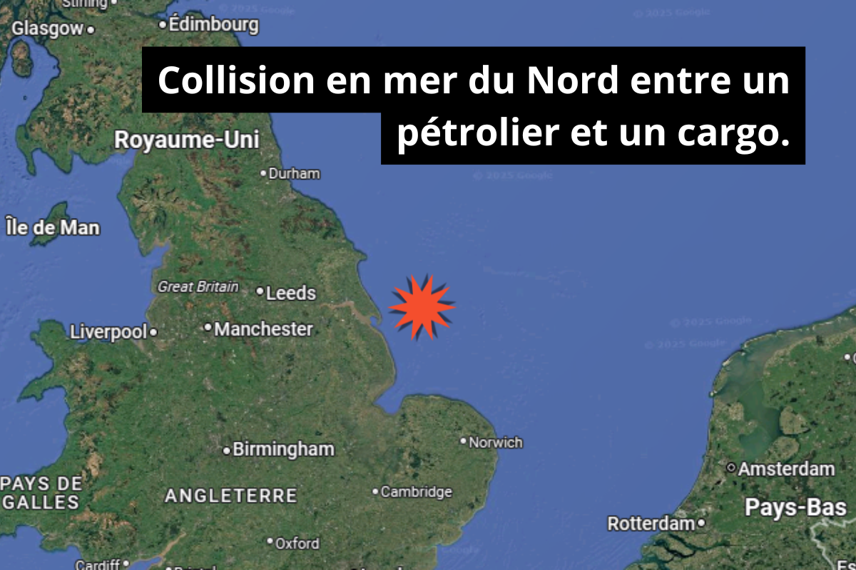 Incendie spectaculaire après la collision en mer du Nord.
