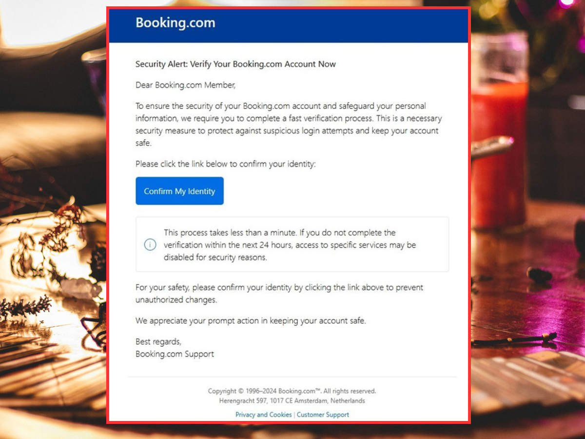 Faux site Booking.com utilisé pour voler des données.