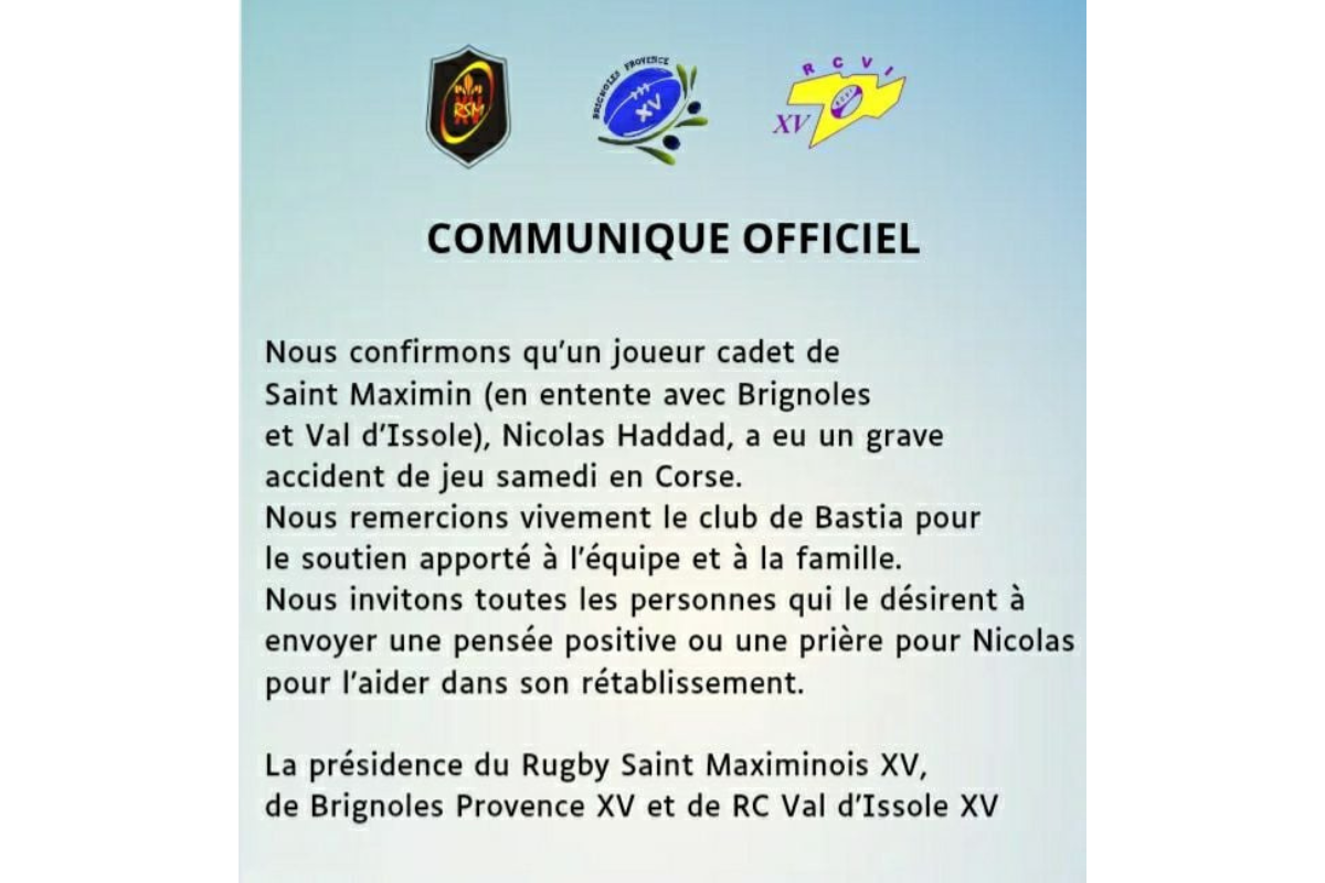 Soutien massif pour le jeune rugbyman varois.