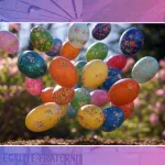 Œufs colorés décorés à la main dans un panier en osier