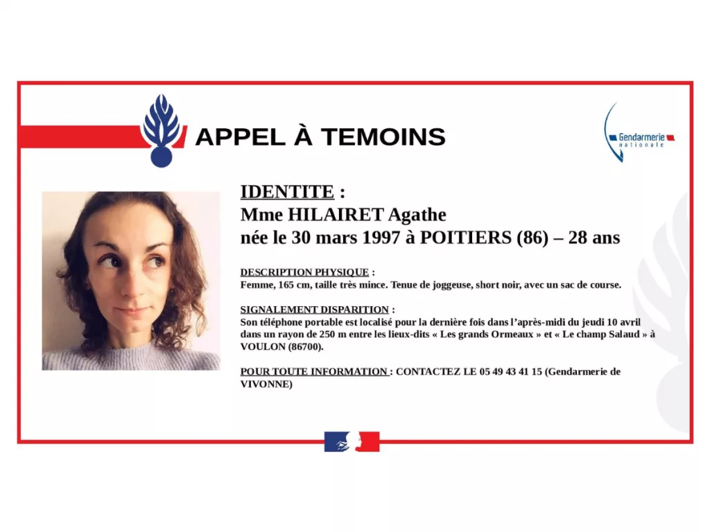 Portrait d’Agathe Hilairet, diffusé lors de l’appel à témoins