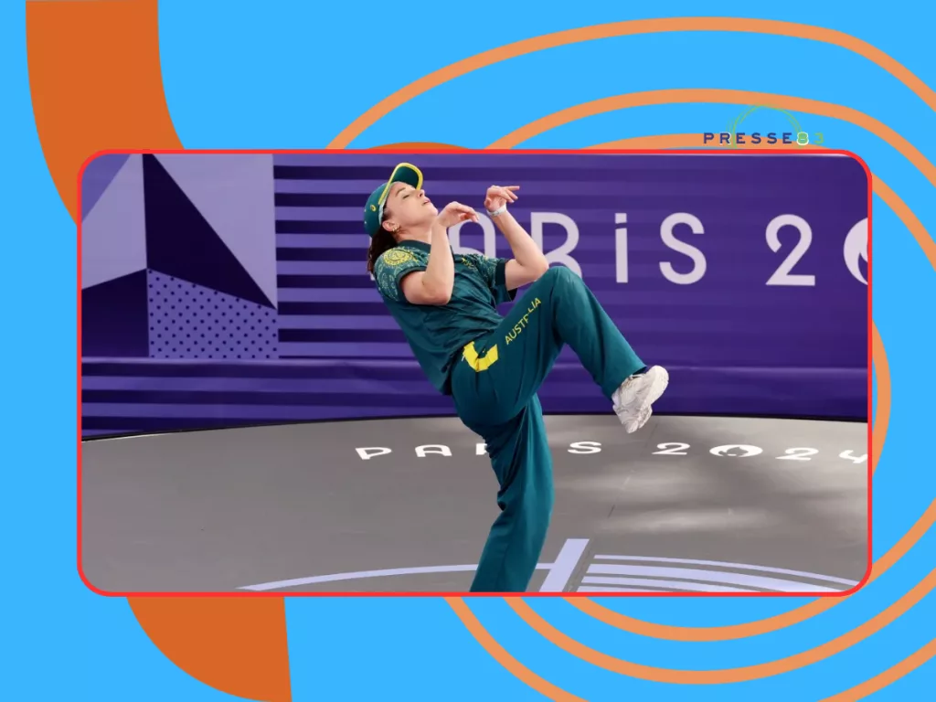 Rachael Gunn exécutant un mouvement de breaking pendant les JO de Paris 2024