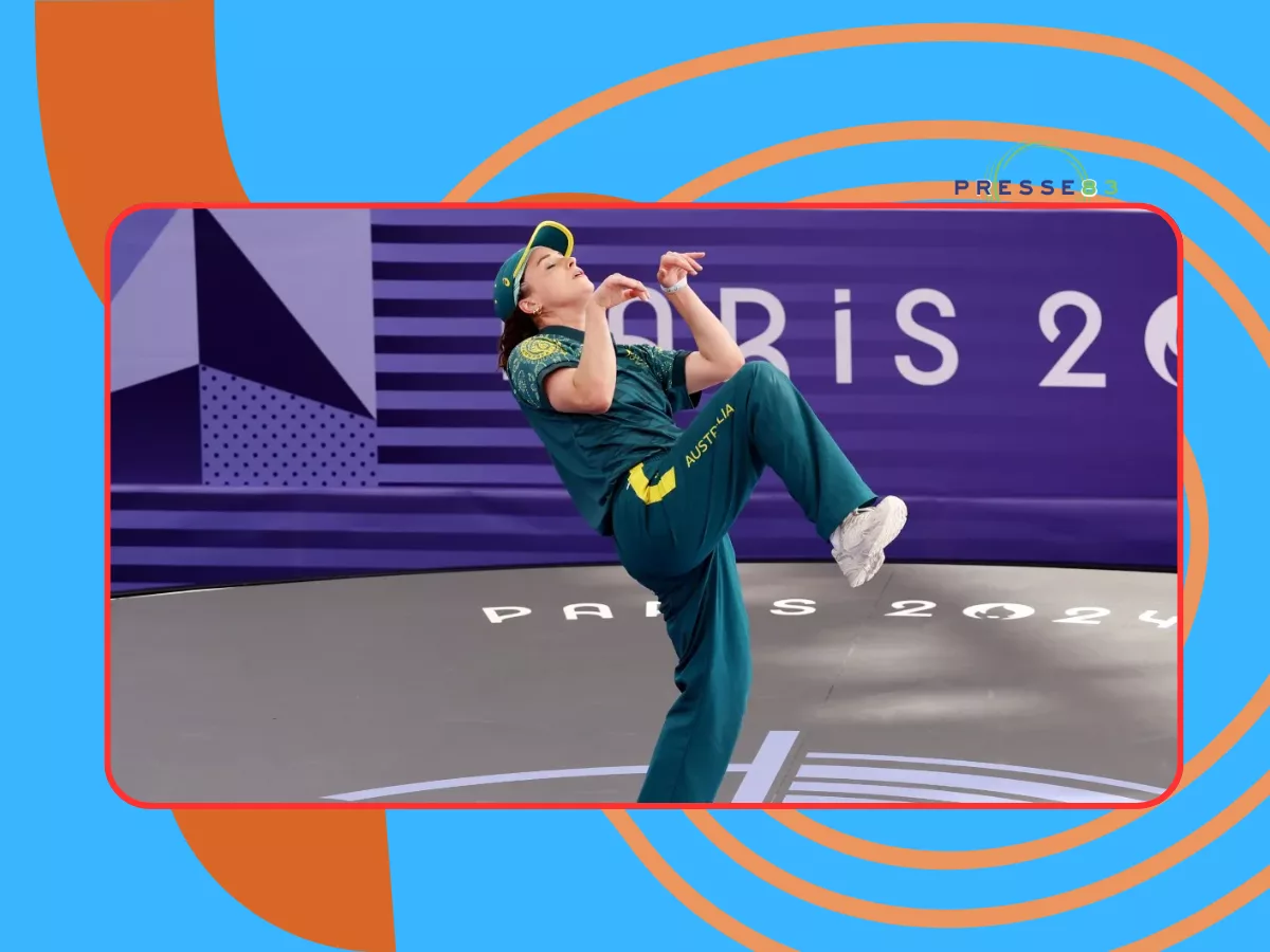 Rachael Gunn exécutant un mouvement de breaking pendant les JO de Paris 2024